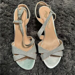 Silver Glitter Strappy Women's Sandals
